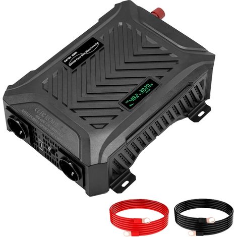 3000W Nominal 6000W crête Convertisseur Pur Sinus Universel 48V/60V/72V vers 220V Onduleur Sinusoïdal Pur avec système de détection Intelligent, avec écran LCD 2 Prises UE 1 USB Type-C (1/5)