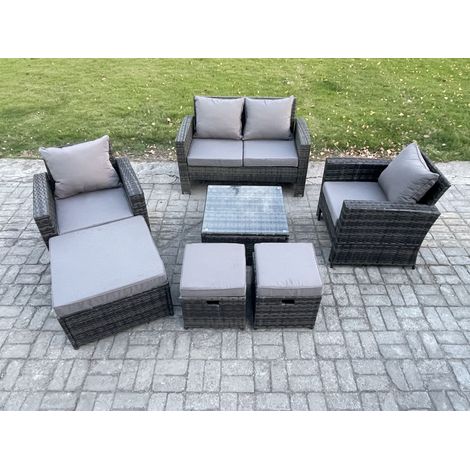 Fimous Rattan Wicker Garden Furniture Patio Conservatory Sofa Set with Square Coffee Table Armchair 2 Seater Sofa 3 Footstools (1/5)