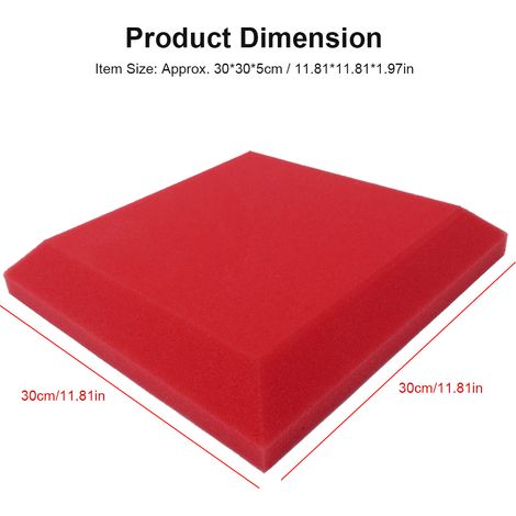 Lot de 12 panneaux de mousse de traitement acoustique haute densité, insonorisants et isolants phoniques pour la décoration murale, 30 x 30 x 5 cm, rouge. (1/2)