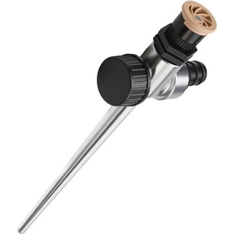 Irrigatore da giardino con ugelli ad arco circolare e getto regolabile, robusto picchetto in metallo per prati, aiuole e spazi verdi, copertura a 360°, portata fino a 12 m. (1/5)