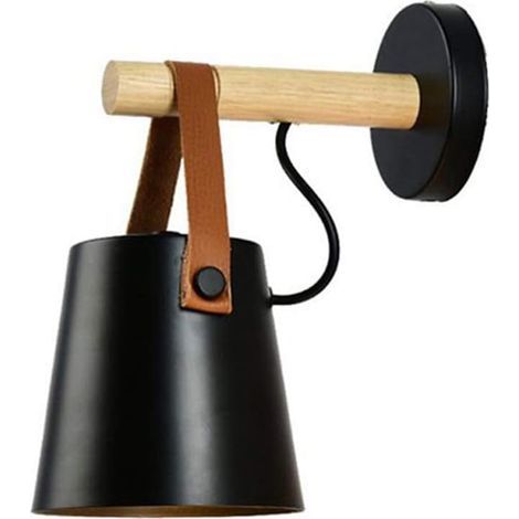 Wandleuchte für den Innenbereich, Holz-Leder-Gürtel, E27-Wandfassung, Vintage-Wandleuchte, Retro-Wandbeleuchtung für Flur, Wohnzimmer, Schlafzimmer, Metall, Eisen (Schwarz)