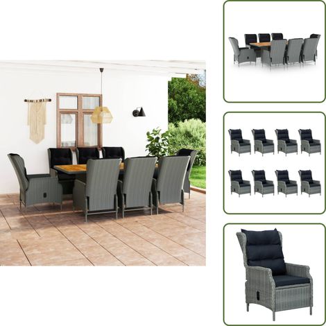 Cuscini per seduta - vidaXL Set Pranzo da Giardino 9pz con Cuscini Polyrattan Grigio Chiaro - Cuscini per schienale