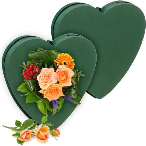 Relaxdays Spugna per Fiori Freschi e Secchi, Set 2 Cuori in Schiuma Floreale, 26,5x26,5x4 cm, Composizioni Fiorai, Verde