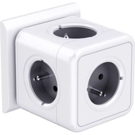 5 en 1 Prise cubique, multiprise Murale, 3680W Murale Prise, 5 Prises Frontales avec Terre, 5AC Adaptateur Multiprise Cube pour Domicile, Bureau, Gris (1/5)