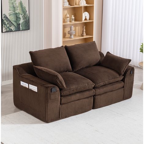 2-Sitzer-Sofa aus Cord in Braun, 191x94x85 cm, mit Seitentaschen, Kissen und Federkern (1/5)