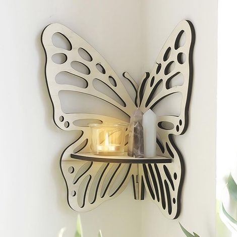 Étagère murale papillon – Blanche – Bois – Chambre, salle de bain, cuisine – Décoration flottante (1/5)