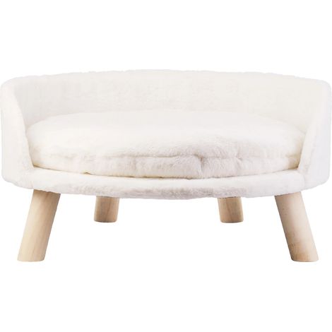 Lit pour chat, tissu peluche, pieds en bois massif, BLANC, 60cm (1/2)