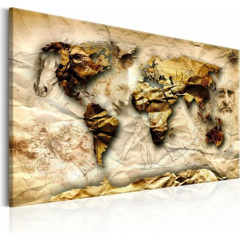 Tableau carte léonard de vinci inspiration - 90 x 60 cm (1/4)