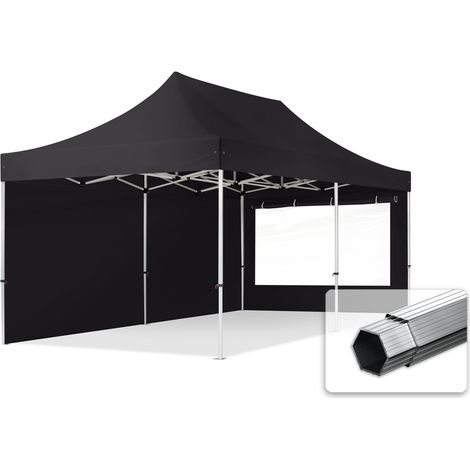 3x6m Pop Up Gazebo PROFESSIONAL Aluminium 40 mm, incl. Sidewalls with Panorama Windows, black High Performance Polyester approx. 400g/m²