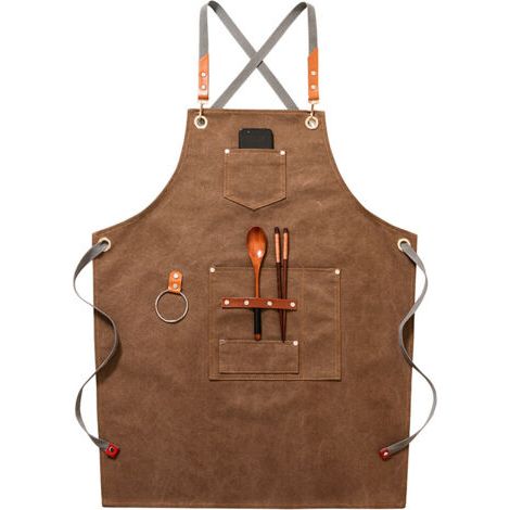 (Khaki) High-Quality Cowboy Apron with Pockets for Barber, Painter, Gardener, Hair Stylist for Women and Men (1/5)