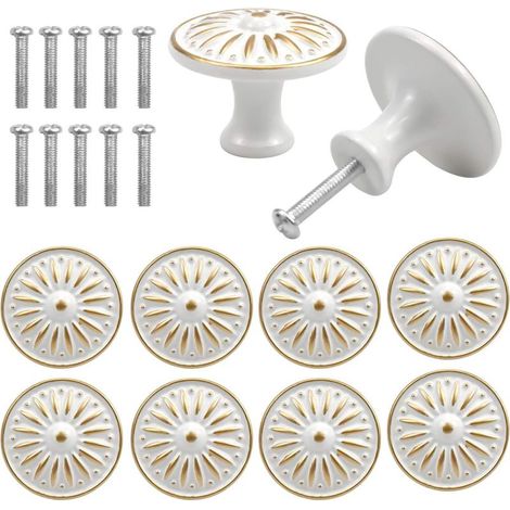10PCS Vintage Tiroir de Porte Poignée, 35MM Bouton de Meubles, Rond Boutons de Tiroir, Laiton Boutons de Porte, Poignées de Meuble pour Placard Armoire Cuisine, Chambre d'enfant (Blanc) (1/5)