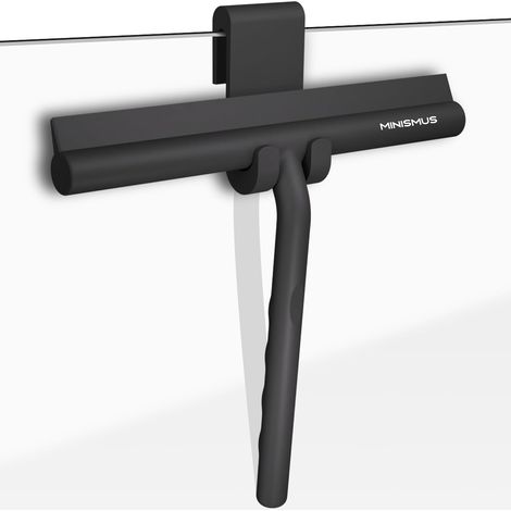 Raclette de douche Minismus avec crochet - Essuie-vitre en silicone - Raclette de douche pour portes en verre - Raclette pour vitres de salle de bain - Raclette pour vitres (21 cm, noir) (1/5)