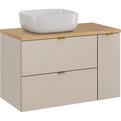 Meuble simple vasque 80cm 3 tiroirs Azel Cachemire et Bois (1/5)
