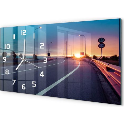 Horloge Murale XXL 60x30 cm Design Moderne en Verre Trempé Salon Salle à Manger Autoroute (1/5)