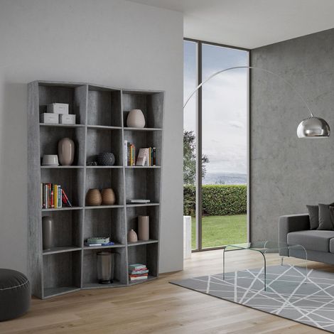 Libreria in legno Cemento 137x200h cm con 3 elementi e vani trapezoidali TREK (1/3)