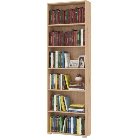 Librería Pramollo, Biblioteca 5 Estantes, Instalación en Suelo, Estructura Roble Nudos, 70x24.5x211.5h cm Marrón Roble Nudos