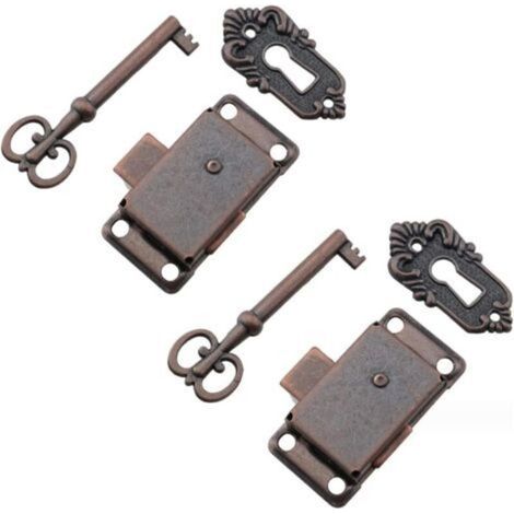 Lot de 2 serrures décoratives de porte d'armoire avec clés et vis, pour boîtes aux lettres, armoires, boîte à outils