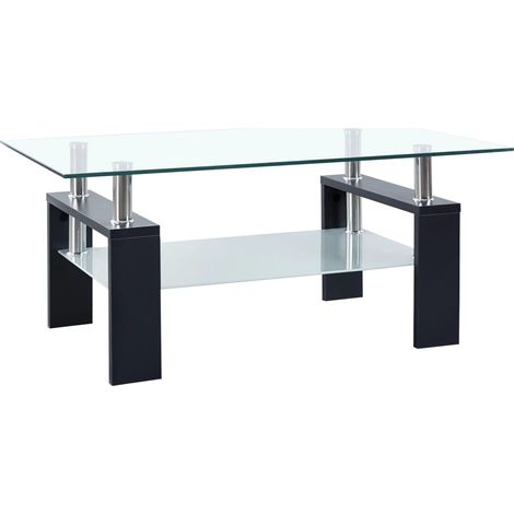 Tavolino da Salotto dal design elegante 95x55x40 cm Vetro Temperato vari colori colore : Nero e Trasparente (1/5)