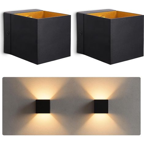Lot de 2 appliques murales intérieur noir et or lampe murale design avec douille G9 éclairage Up & Down à double faisceau luminaire moderne pour salon, chambre, couloir (1/5)