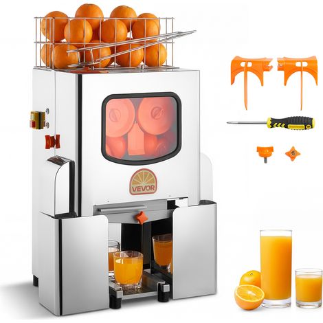 VEVOR Presse Agrumes Commercial Extracteur de Jus Electrique 20 Oranges/min, Pour Bar a Jus Restaurant Supermarche Bureau, Presse Orange Semi-automatique 120 W, Rendement Eleve, Avec Bac a Ecorces (1/5)