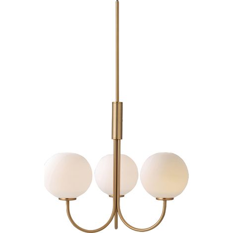 Ballon Globe Suspension Plafonnier Laiton Satiné, Verre Opale 3x G9
