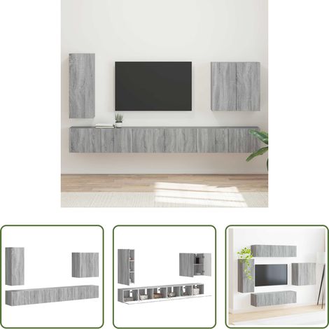 vidaXL Wohnzimmermöbel - TV-Wandregal-Set Wandmontiert 6 pcs Graues Sonoma (1/5)