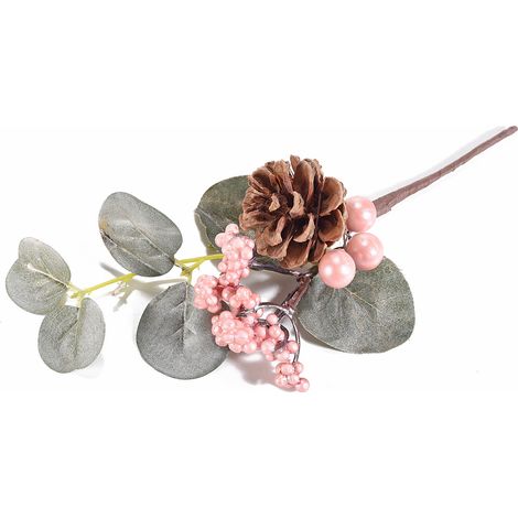 Mazzolini pick con pigna e bacche decorative rosa, set da 20 pezzi, cm 12 H (con gambo 21)