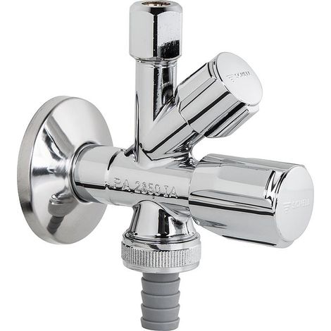 Vanne equerre chromée alimentation combinée Machine à laver et évier SCHELL - raccord Mâle 15/21 auto-étanche