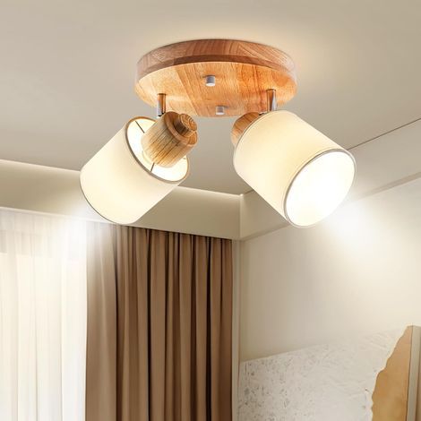 Adjustable Spotlights, Round Wooden Ceiling Light E14, Retro Lighting for Living Room, Bedroom, Kitchen (1/5)