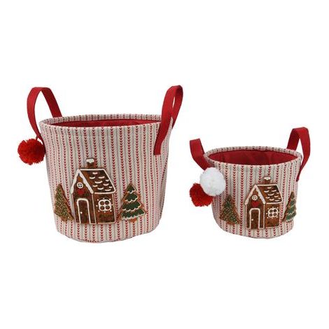 Panier de rangement kaemingk round polyester pompons 25x20,5 cm