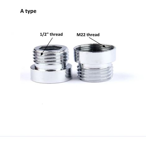 Raccord fileté M22 vers 1/2" en acier inoxydable (femelle 22, mâle 112) pour flexible de douche de salle de bain et robinet de cuisine. Adaptateur pour robinet d'eau. (1/5)