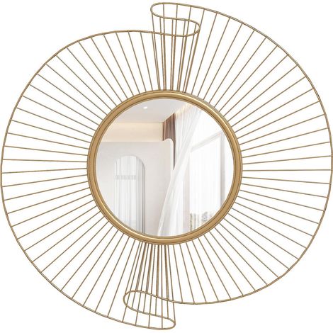 Salon et entrée sublimez vos murs sans effort miroir mural rond décoratif métal doré 60x60 cm prêt à fixer (1/5)