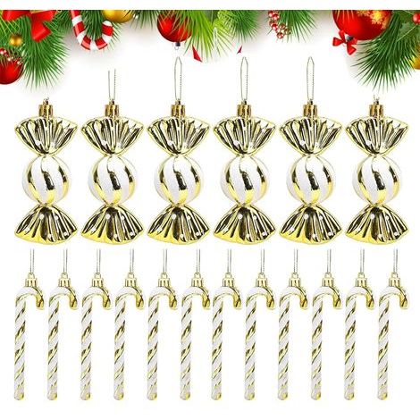 Lot de 18 décorations de Noël en sucre d'orge - Décoration de sapin de Noël - Or et blanc - Décoration de sapin de Noël à suspendre - Décoration de fête de Noël (1/5)