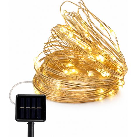 Guirlande LED Solaire en Fil de Cuivre Argenté, 400 LED Blanc Chaud, Étanche, Télécommande, Jardin et Noël (1/5)
