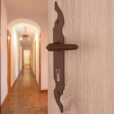 Ouvre&Déco – Poignée de porte d'entrée CELTIQUE – Fer forgé rouille – Entraxe 195 mm – Compatible serrures à relevage 3/5 points (1/4)