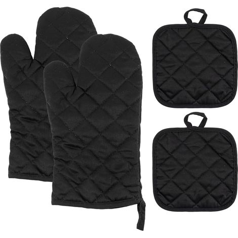 Juego de 4 manoplas para horno + agarraderas de algodón resistente al calor – para cocinar, hacer barbacoas y hornear.