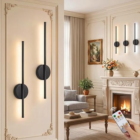 Set of 2 Wireless Indoor Wall Lamp, Black (1/5)