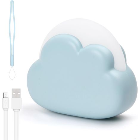 Veilleuse Enfant Rechargeable, Plastique LED Veilleuse Bébé Nomade Nuage, 4 Modes Lampe de Nuit Portable, Lampe de Chevet pour Chambre Enfant, Cadeau Naissance pour Fille Garçon (Bleu) (1/5)