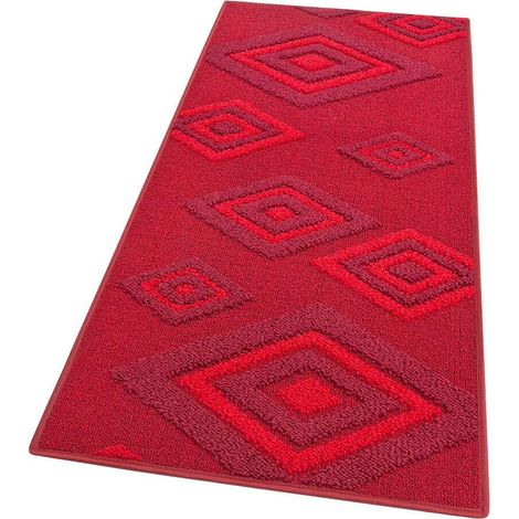 Tappeto Cucina Rombi Tridimensionali 3D Assorbente Morbido Moderno Antiscivolo Bordeaux - 57x40 Cm