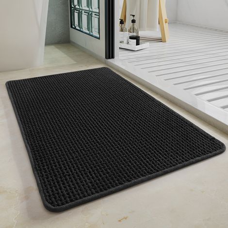 Tapis de bain noir à texture tissée, tapis doux aux toilettes, adapté à la salle de bain, lavable en machine, double face, 40x60cm, antidérapant (1/5)