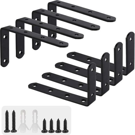 Équerre Murale - Support En Forme De L Pour Étagère - 125 X 75 X 3 Mm - Acier Noir - 8 Pièces (1/5)