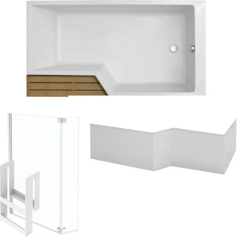 Pack baignoire bain douche 180 x 90 JACOB DELAFON Neo version droite + pare bain chromé + tablier