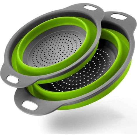 Passoire pliable - Lot de 2 paniers filtrants en silicone - Passoire à pâtes (vert) (1/5)