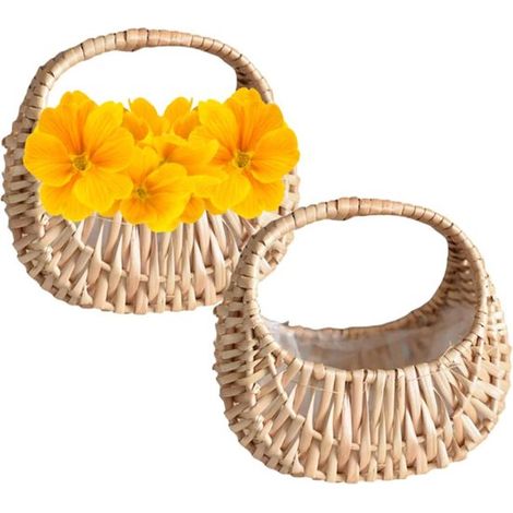 Cesto in vimini con manico, 2 pezzi, cesto pasquale, cesto in vimini intrecciato a mano, cesto da picnic, cesto in rattan, piccolo cesto pasquale, cesto di fiori intrecciato, cesto di frutta (1/5)