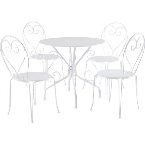 Set tavolo + 4 sedie in metallo effetto ferro battuto GUERMANTES - Bianco