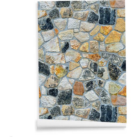 Papier peint imitation pierre 45 cm x 10 m, motif brique et roche colorée. (1/5)
