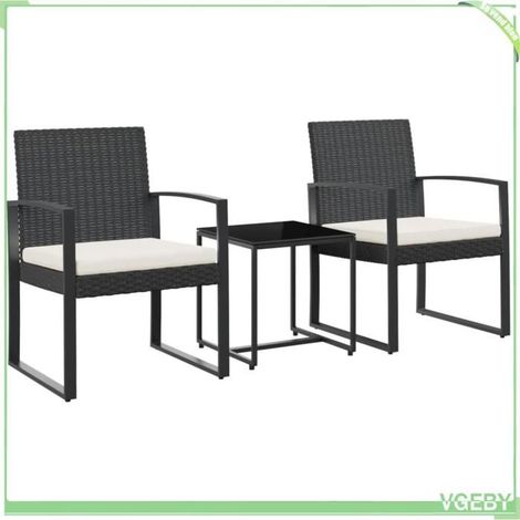 Ensemble à manger de jardin - FAFEICY - 360206 - 3 pcs (2 chaises, 1 table) - Noir - Rotin PP (1/5)
