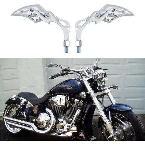 Motorrad Rückspiegel Flammenform 8mm 10mm Chrom 360° verstellbar für Harley (1/5)