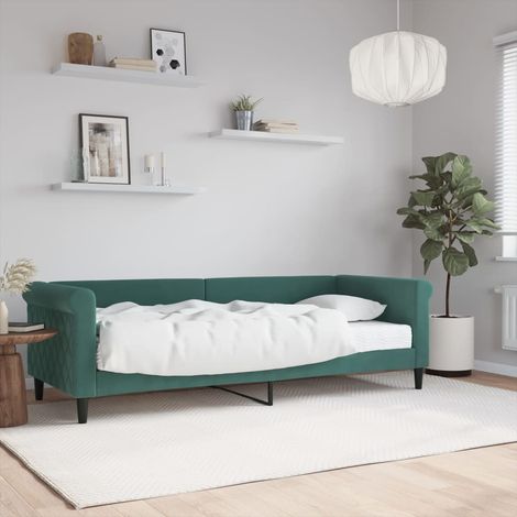 Lit Adulte,Lit simple,Lit de jour avec matelas vert foncé 80x200 cm velours CIV674366 (1/5)