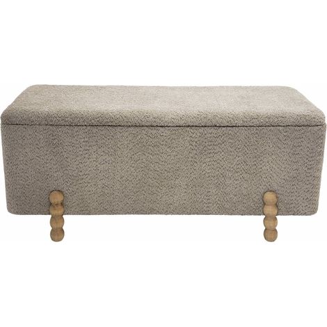 Banc coffre tissu bouclette topo pieds bois tourné élégant - gris topo effet bouclette (1/3)
